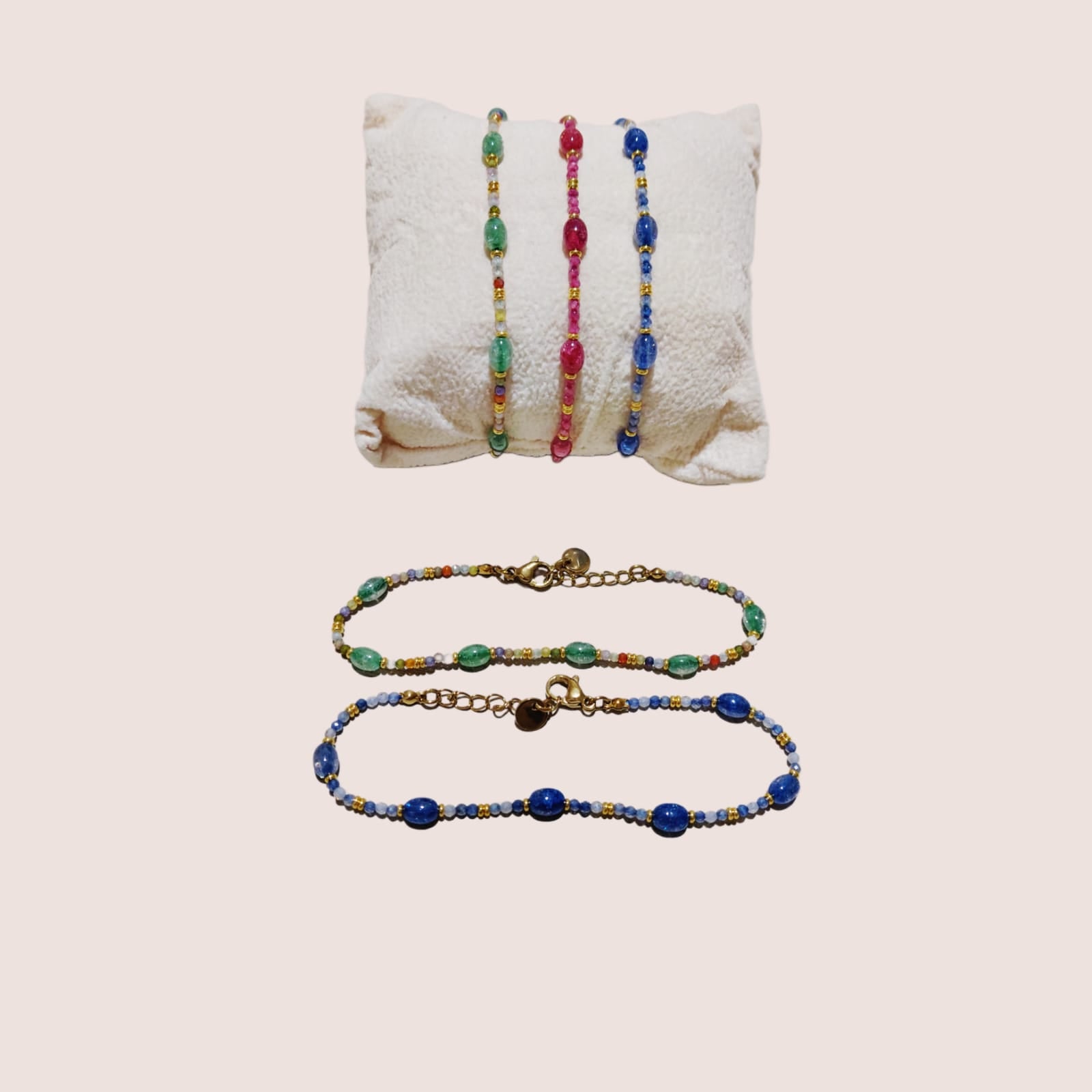 Bracciali menta, rubino e cobalto